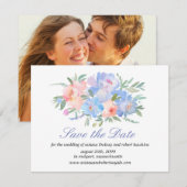 Elegant Blue Floral Save the Date Card Photo (Voorkant / Achterkant)