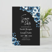 Elegant Blue Floral Save the Date Kaart (Staand voorkant)