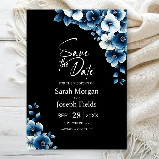 Elegant Blue Floral Save the Date Kaart