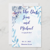 Elegant Blue Floral Save the Date Kaart (Voorkant)
