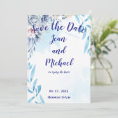 Elegant Blue Floral Save the Date Kaart (Staand voorkant)