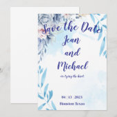Elegant Blue Floral Save the Date Kaart (Voorkant / Achterkant)