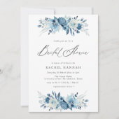 Elegant blue floral script vrijgezellenfeest kaart (Voorkant)