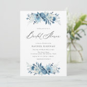Elegant blue floral script vrijgezellenfeest kaart (Staand voorkant)