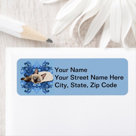 Elegant Blue Floral Siamese Cat  Feline Etiket (Insitu)