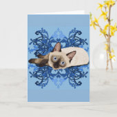 Elegant Blue Floral Siamese Cat  Feline Kaart (Gele Bloem)