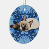 Elegant Blue Floral Siamese Cat  Feline Keramisch Ornament (Rechts)