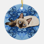 Elegant Blue Floral Siamese Cat  Feline Keramisch Ornament (Voorkant)