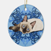 Elegant Blue Floral Siamese Cat  Feline Keramisch Ornament (Links)