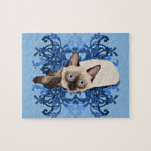 Elegant Blue Floral Siamese Cat  Feline Legpuzzel