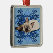Elegant Blue Floral Siamese Cat Feline Metalen Ornament (Rechts)