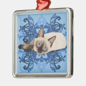 Elegant Blue Floral Siamese Cat Feline Metalen Ornament (Links)