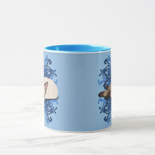 Elegant Blue Floral Siamese Cat  Feline Mok (Midden)