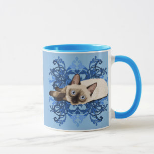 Elegant Blue Floral Siamese Cat  Feline Mok