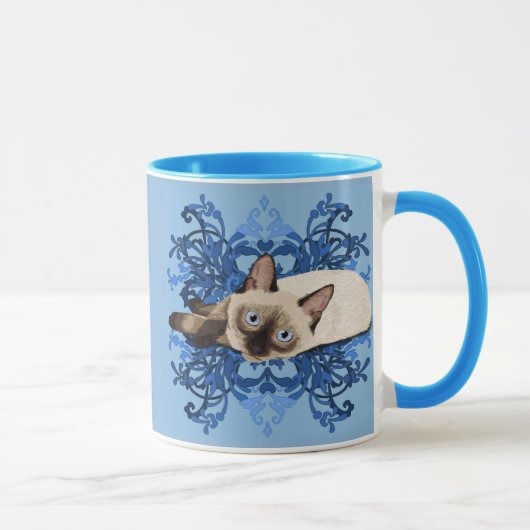 Elegant Blue Floral Siamese Cat  Feline Mok (Rechts)