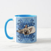 Elegant Blue Floral Siamese Cat  Feline Mok (Links)