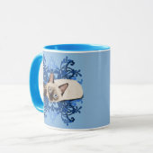 Elegant Blue Floral Siamese Cat  Feline Mok (Voorkant links)