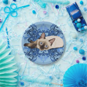 Elegant Blue Floral Siamese Cat  Feline Papieren Bordje (Feest)