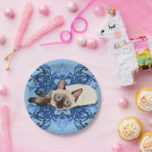 Elegant Blue Floral Siamese Cat  Feline Papieren Bordje (Feest)