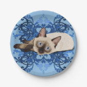 Elegant Blue Floral Siamese Cat  Feline Papieren Bordje (Voorkant)