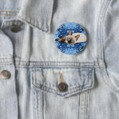 Elegant Blue Floral Siamese Cat Feline Ronde Button 5,7 Cm (In situ)
