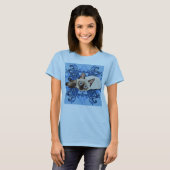 Elegant Blue Floral Siamese Cat  Feline T-shirt (Voorkant volledig)