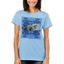 Elegant Blue Floral Siamese Cat Feline