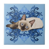 Elegant Blue Floral Siamese Cat  Feline Tegeltje (Voorkant)