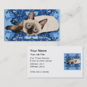 Elegant Blue Floral Siamese Cat  Feline Visitekaartje (Voorkant / Achterkant)