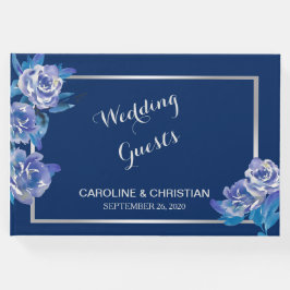 Elegant Blue Floral Silver Wedding Gastenboek