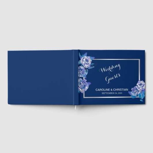 Elegant Blue Floral Silver Wedding Gastenboek (Volledig)