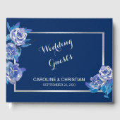Elegant Blue Floral Silver Wedding Gastenboek (Voorkant)