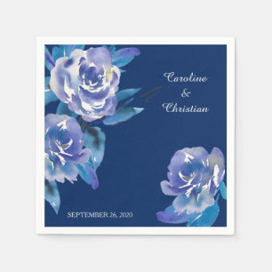Elegant Blue Floral Silver Wedding Servet