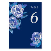 Elegant Blue Floral Silver Wedding Table Kaart (Achterkant)