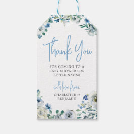 Elegant Blue Floral Spring Baby shower Dank je wel Cadeaulabel