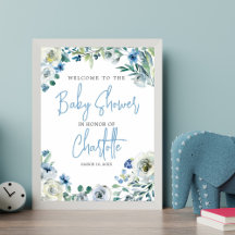 Elegant Blue Floral Spring Baby shower Welkom