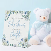 Elegant Blue Floral Spring Baby shower Welkom Reclamebord Met Voetstuk