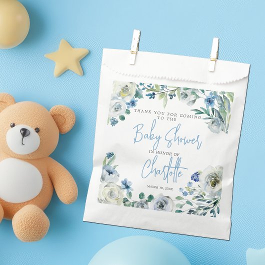 Elegant Blue Floral Spring Boy Baby shower Bedankzakje