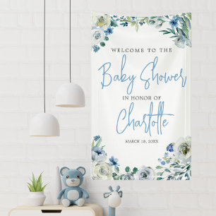 Elegant Blue Floral Spring Welcome Baby shower Spandoek