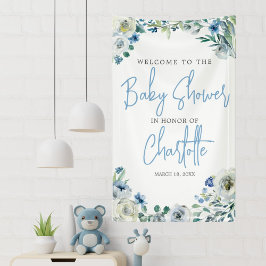 Elegant Blue Floral Spring Welcome Baby shower Spandoek