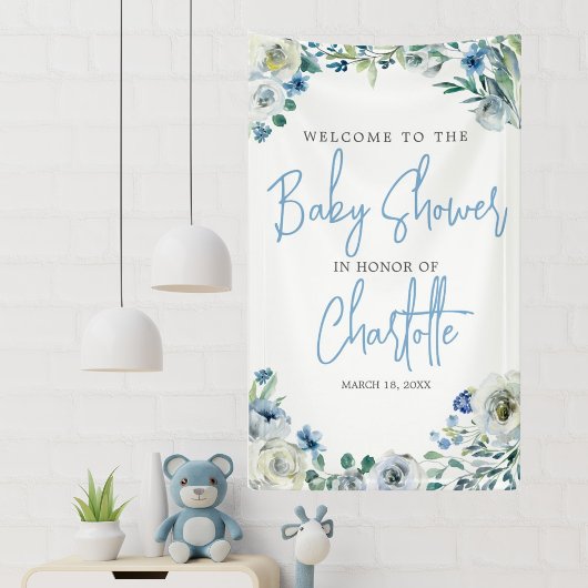 Elegant Blue Floral Spring Welcome Baby shower Spandoek