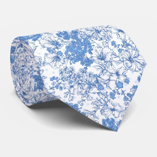 Elegant Blue Floral Stropdas (Opgerold)