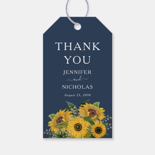 Elegant Blue Floral Sunflower Weddenschap Bedankt Cadeaulabel (Voorkant)
