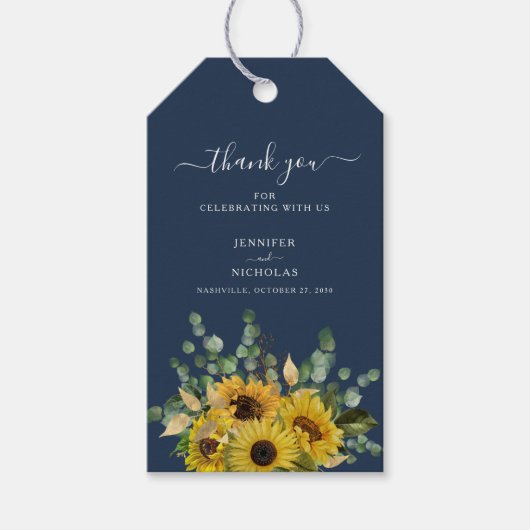 Elegant Blue Floral Sunflower Wedding Cadeaulabel (Voorkant)