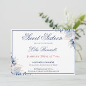 Elegant Blue Floral Sweet 16 Invitation Kaart (Staand voorkant)