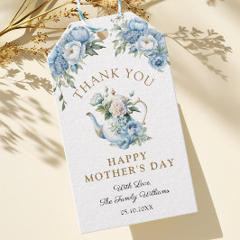 Elegant Blue Floral Teapot Mother's Day Thank you Cadeaulabel
