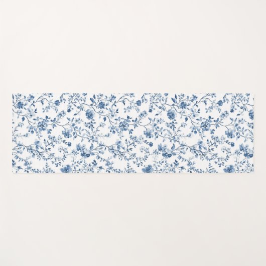 Elegant Blue Floral Toile Botanical Pattern  Yogamat (Voorkant (horizontaal))