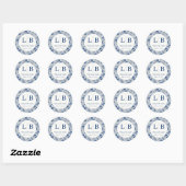 Elegant Blue Floral Toile Ronde Sticker (Vel)