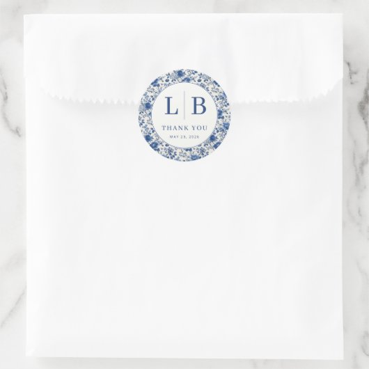 Elegant Blue Floral Toile Ronde Sticker (Tas)