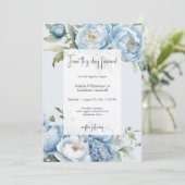 Elegant Blue Floral Two Sided Wedding Invitation Kaart (Staand voorkant)